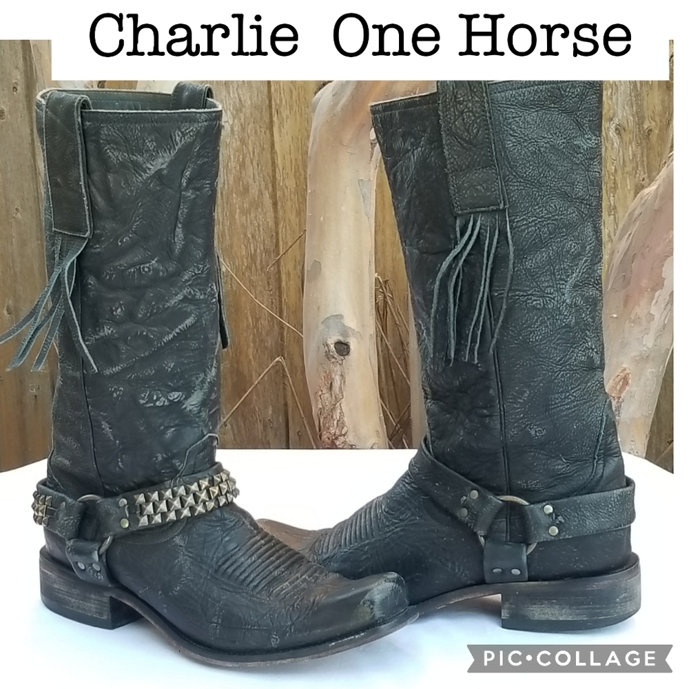 Charlie One Horse Dark Brooding Distressed leather harness western cowgirl boots